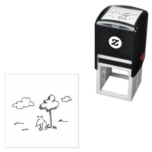 Lustige Cartoon-Hund unter Baum-Linienzeichnung Permastempel
