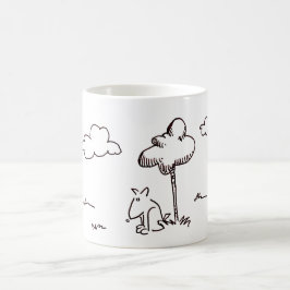 Lustige Cartoon-Hund unter Baum Strichzeichnung Kaffeetasse