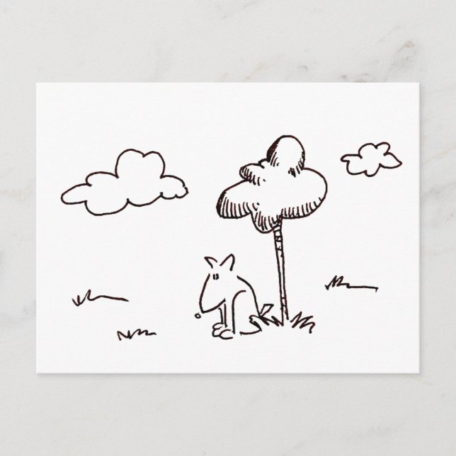 Lustige Cartoon-Hund unter Baum Zeichnung Postkart Postkarte (Vorderseite)