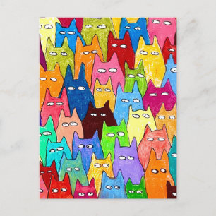 Lustige Cartoon-Katzen Farb-Bleistift-Zeichnung Postkarte