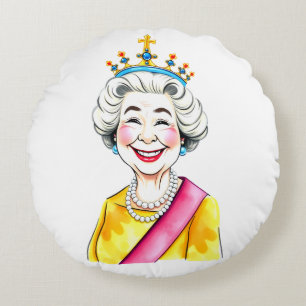 Lustige Cartoon-Königin Elisabeth II. Königliches  Rundes Kissen