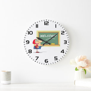 Lustige Cartoon-Lehrerin Willkommen zurück in der Große Wanduhr