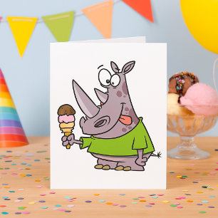 Lustige Cartoon-Nashorn isst Eis Cute Tier  Karte