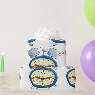 Lustige Cartoon-Wecker-Quirky-Aufwachen Geschenkpapier