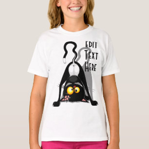 Lustige Cartoonfigur einer Katze auf dem Kopf T-Shirt