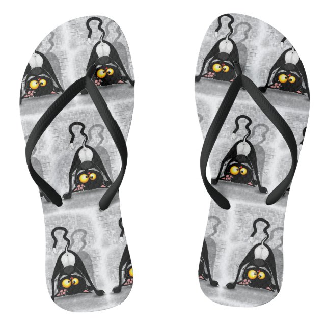 Lustige Cartoonfigur: Katze auf dem Kopf Flip Flops (Fußbett)