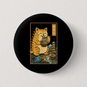 Lustige Catzilla Anime Ramen Japanische Katze Männ Button