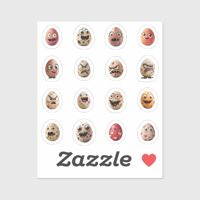 Lustige Chibi-Ostereier-Sticker – 16 Stück Aufkleber (Blatt)