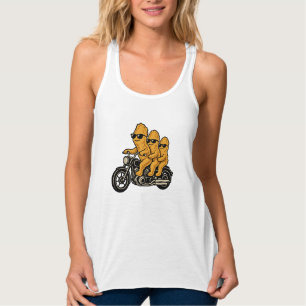 Lustige Chicken Nuggets auf einem Motorrad fahren Tank Top