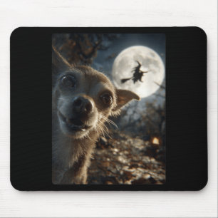 Lustige Chihuahua-Frauen-Selfie Vollmond Flug Mousepad