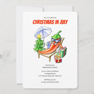 Lustige Chili-Weihnachten im Juli Sommer-Poolparty Einladung