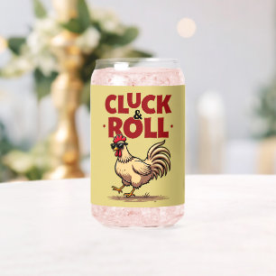 Lustige "Cluck & Roll" Coole Hahn Cartoon Gestaltu Dosenglas