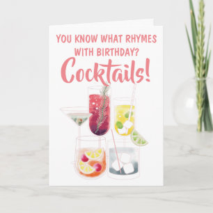 Lustige Cocktail-Getränke-Illustrationen Geburtsta Karte