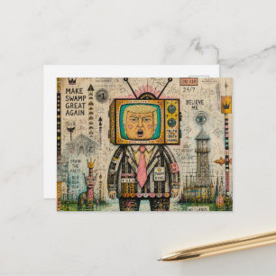 Lustige Collage Algen Sumpf Antitrump Mixed Media Postkarte