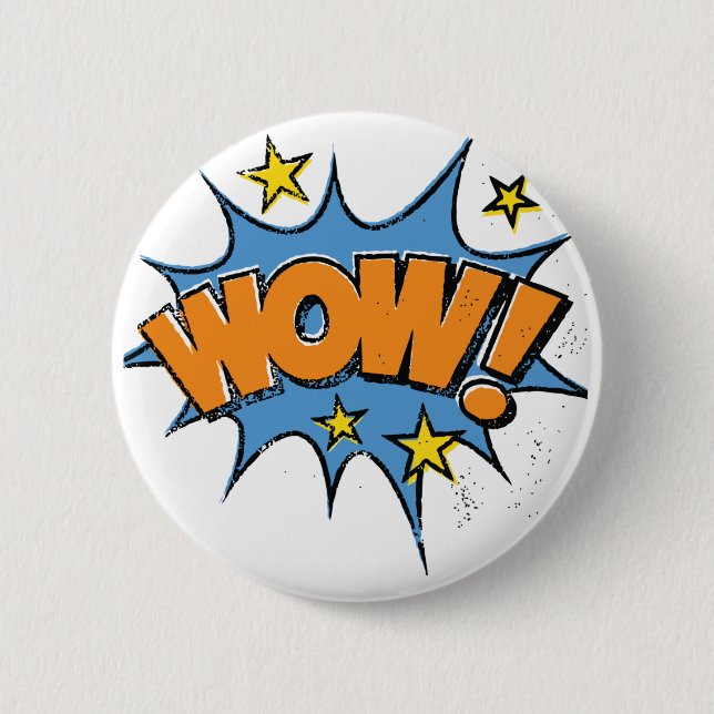 Lustige Comic-Cartoon-Explosion mit Nizza wow-Text Button (Vorderseite)