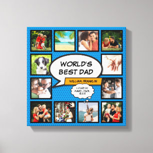Lustige coole Dad-Foto-Collage Blau Comic-Book Leinwanddruck