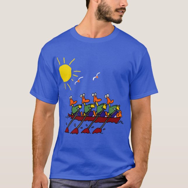 Lustige coole Enten in einem Reihen-Boots-Cartoon T-Shirt (Vorderseite)