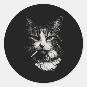 Lustige coole Katze raucht lustige Meme-Zigarette Runder Aufkleber