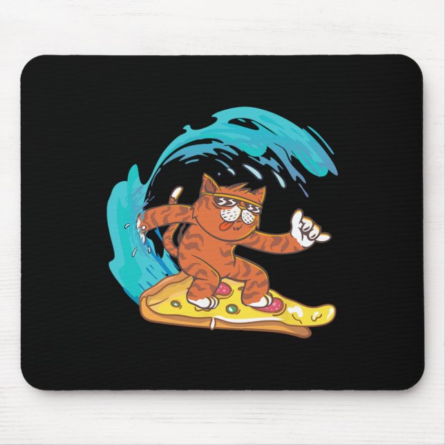 Lustige coole Katze surft auf einer Pizzascheibe  Mousepad (Vorne)