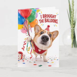 Lustige Corgi-Geburtstagskarte | Fischaugen-Ballon Karte