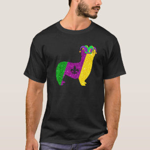 Lustige Corgi-Hund Mardi Gras Party Masken Perlen T-Shirt