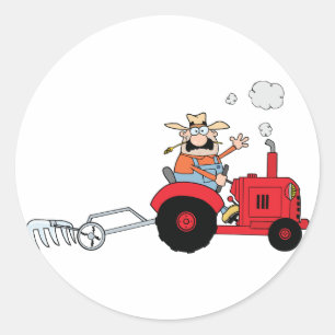 Lustige Country Farmer Traktor Cartoon Runder Aufkleber
