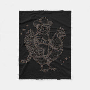 Lustige Cowboy-Katze auf einem Huhn reitet Fleecedecke