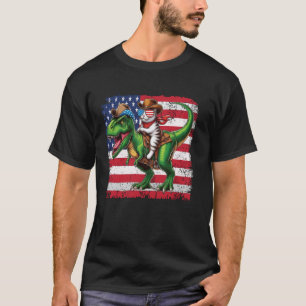 Lustige Cowboy-Katze Reitet Dinosaurier USA-Flagge T-Shirt