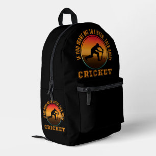 Lustige Cricket-Sprüche Vintage-Silhouette Spieler Bedruckter Rucksack