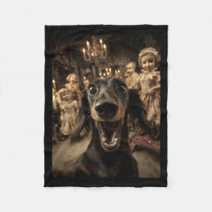 Lustige Dachshund-Selfie-Puppen Grusel-Halloween Fleecedecke
