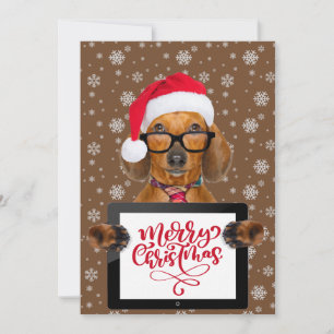 Lustige Dackel-Hundebrille-Tablet Frohe Weihnachte Feiertagskarte
