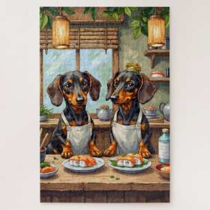 Lustige Dackel-Sushi-Bar-Hunde-Liebhaber-Kunst Puzzle