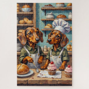 Lustige Dackelbäckerei-Szene Süße Hunde-Liebhaber- Puzzle