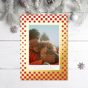Lustige Dame Foto Rot Gold Folien Feiertagskarte