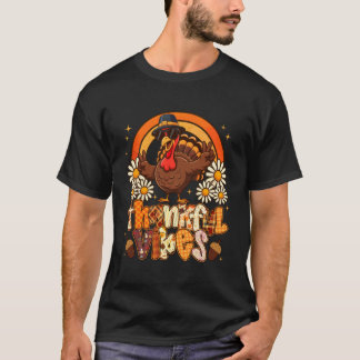 Lustige dankbare Vibes Truthahn Regenbogen Retro E T-Shirt