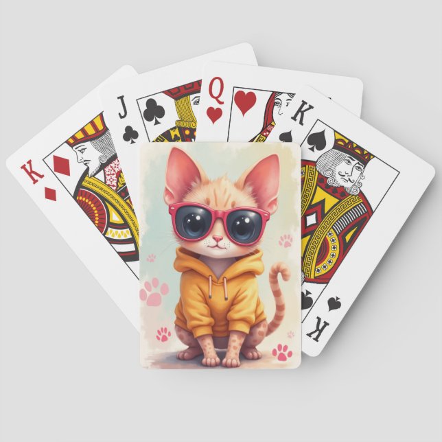 Lustige Devon Rex Kawaii Katze Spielkarten (Rückseite)