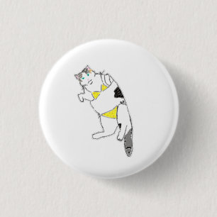Lustige dicke Dreifarbenkatze im Bikini-Geschenk Button