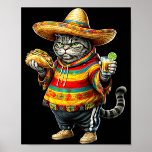Lustige dicke Katze Cinco De Mayo Dickes Kätzchen Poster
