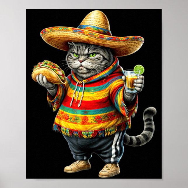 Lustige dicke Katze Cinco De Mayo Dickes Kätzchen  Poster (Vorne)