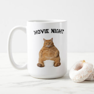 Lustige dicke orange Katze Film Nacht Kaffeetasse