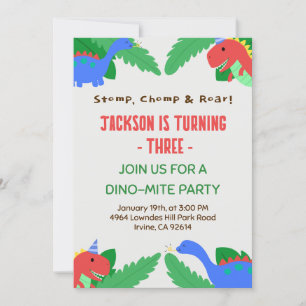 Lustige Dino-Party-Vorlage für Kinder Einladung