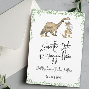 Lustige Dinosaurier-Hochzeit Grün Save The Date