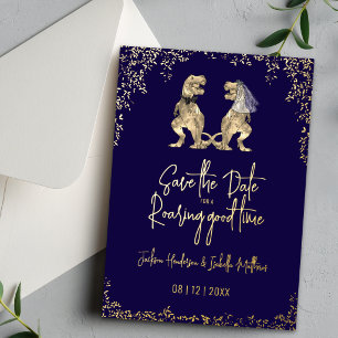 Lustige Dinosaurier Hochzeit Save the Date Navy Go Folieneinladung