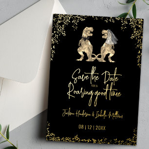 Lustige Dinosaurier Hochzeit Save the Date Schwarz Folieneinladung