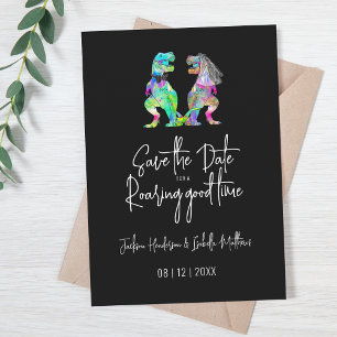 Lustige Dinosaurier-Hochzeit Schwarz und Weiß Save The Date