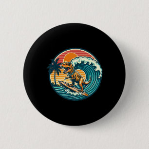 Lustige Dinosaurier-Surfboard-Strand-Sommer-Surfen Button