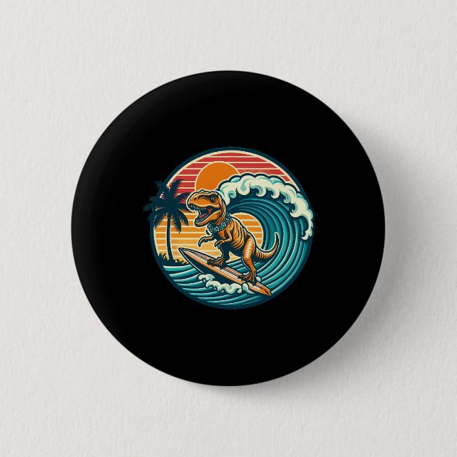 Lustige Dinosaurier-Surfboard-Strand-Sommer-Surfen Button (Vorderseite)