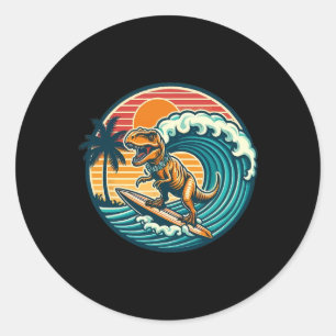 Lustige Dinosaurier Surfboard Strand Sommer Surfen Runder Aufkleber