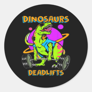 Lustige Dinosaurier und Deadlifts Gewichtheben Bod Runder Aufkleber
