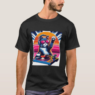 Lustige DJ-Katze Groove Disco Sound Tech Kopfhörer T-Shirt